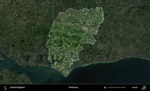 Chichester. Birleşik Krallık 'ın idari alanı karartılmış bir uydu üzerinde vurgulanmış ve özetlenmiştir.