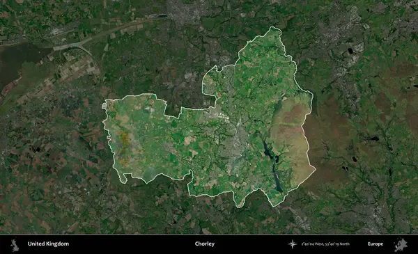 Chorley. Birleşik Krallık 'ın idari alanı karartılmış bir uydu üzerinde vurgulanmış ve özetlenmiştir.