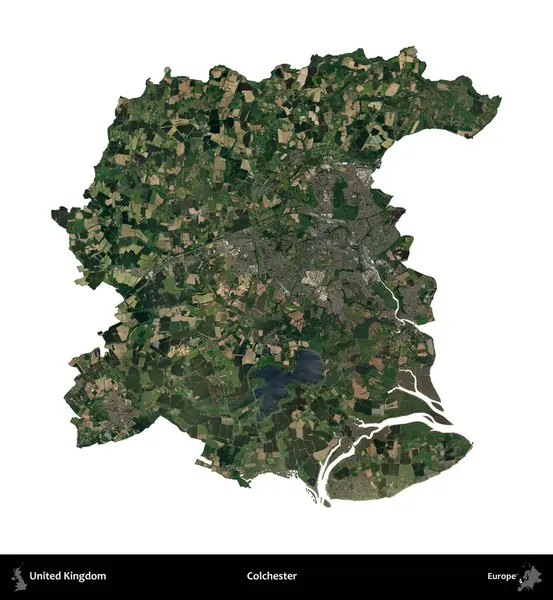 Colchester 'da. Birleşik Krallık 'ın idari alanı uydudan beyaza izole edildi.