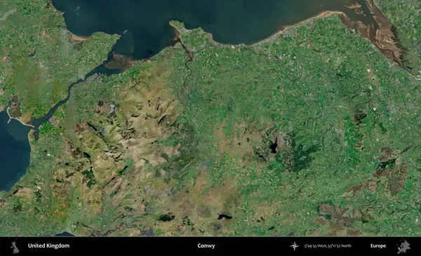 Conwy. Birleşik Krallık 'ın idari alanı bir uydu görüntüsü üzerinde