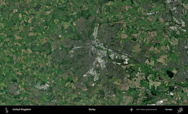Derbi. Birleşik Krallık 'ın idari alanı bir uydu görüntüsü üzerinde
