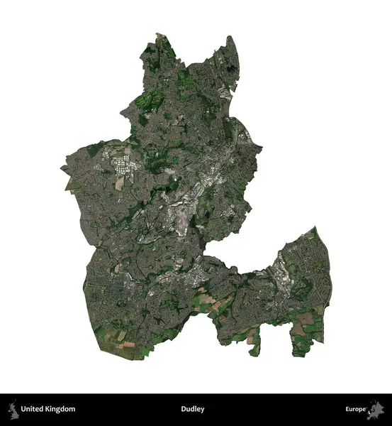 Dudley. Birleşik Krallık 'ın idari alanı uydudan beyaza izole edildi.