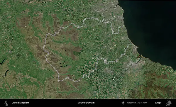 Durham ilçesi. Birleşik Krallık 'ın idari bölgesini A uydusundan gösteren bir görüntü.