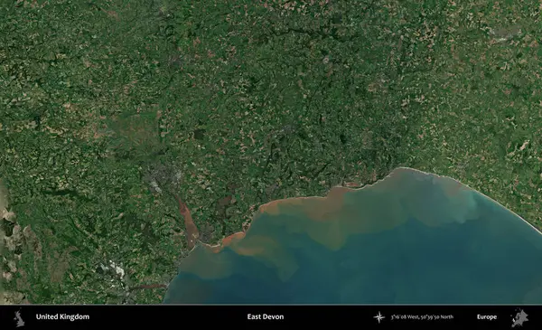 Doğu Devon. Birleşik Krallık 'ın idari alanı bir uydu görüntüsü üzerinde