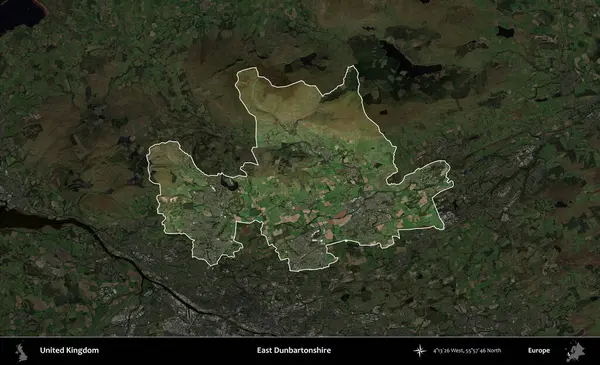 Doğu Dunbartonshire. Birleşik Krallık 'ın idari alanı karartılmış bir uydu üzerinde vurgulanmış ve özetlenmiştir.