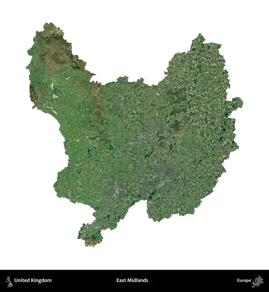Doğu Midlands. Birleşik Krallık 'ın idari alanı uydudan beyaza izole edildi.