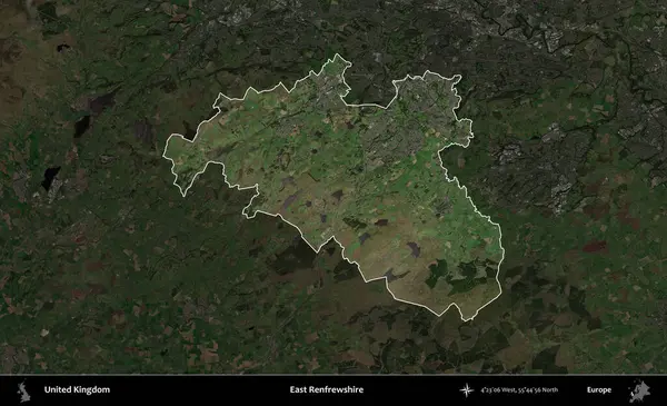 Doğu Renfrewshire. Birleşik Krallık 'ın idari alanı karartılmış bir uydu üzerinde vurgulanmış ve özetlenmiştir.