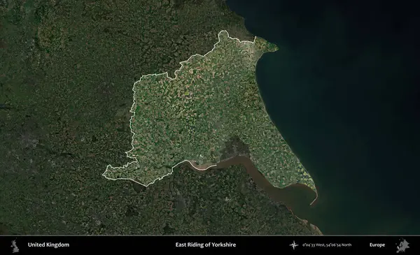 Yorkshire 'ın Doğu Biniciliği. Birleşik Krallık 'ın idari alanı karartılmış bir uydu üzerinde vurgulanmış ve özetlenmiştir.