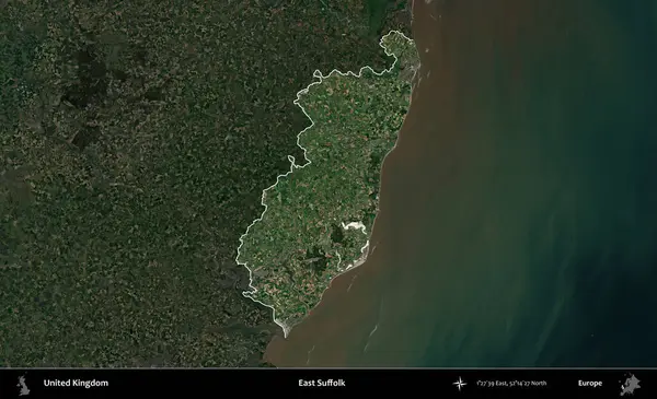 Doğu Suffolk. Birleşik Krallık 'ın idari alanı karartılmış bir uydu üzerinde vurgulanmış ve özetlenmiştir.