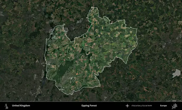 Epping Ormanı. Birleşik Krallık 'ın idari alanı karartılmış bir uydu üzerinde vurgulanmış ve özetlenmiştir.