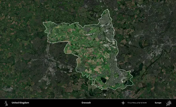 Yıkama. Birleşik Krallık 'ın idari alanı karartılmış bir uydu üzerinde vurgulanmış ve özetlenmiştir.