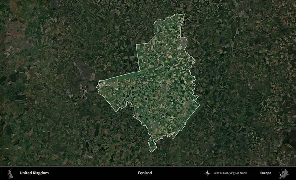 Fenland. Birleşik Krallık 'ın idari alanı karartılmış bir uydu üzerinde vurgulanmış ve özetlenmiştir.