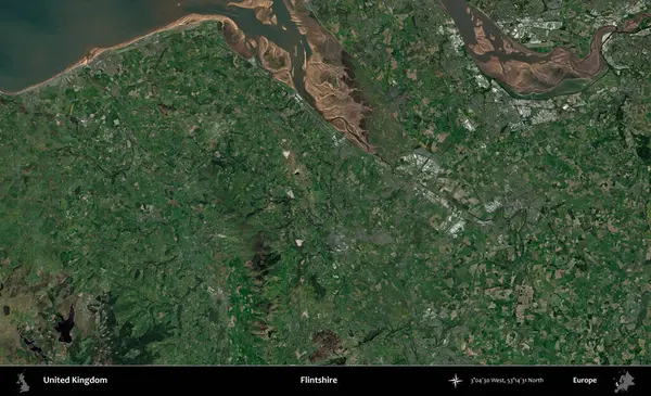 Flintshire 'da. Birleşik Krallık 'ın idari alanı bir uydu görüntüsü üzerinde
