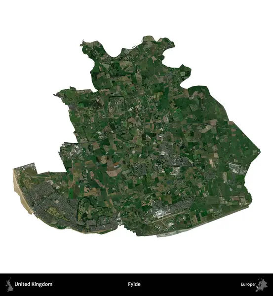 Fylde. Birleşik Krallık 'ın idari alanı uydudan beyaza izole edildi.