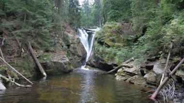 Szklarka Şelalesi. Ağır çekim. Karkonoski Ulusal Parkı. Polonya.