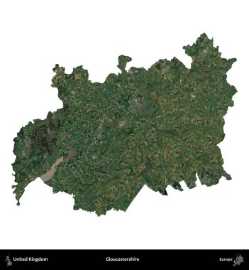 Gloucestershire 'da. Birleşik Krallık 'ın idari alanı uydudan beyaza izole edildi.