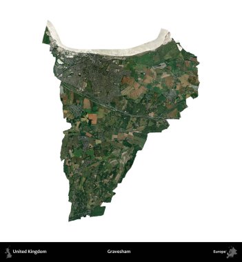 Gravesham. Birleşik Krallık 'ın idari alanı uydudan beyaza izole edildi.
