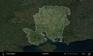 Hampshire. Birleşik Krallık 'ın idari alanı karartılmış bir uydu üzerinde vurgulanmış ve özetlenmiştir.