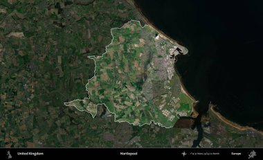 Hartlepool 'da. Birleşik Krallık 'ın idari alanı karartılmış bir uydu üzerinde vurgulanmış ve özetlenmiştir.