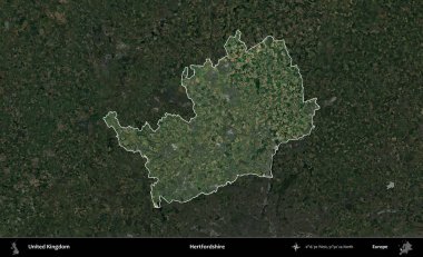 Hertfordshire 'da. Birleşik Krallık 'ın idari alanı karartılmış bir uydu üzerinde vurgulanmış ve özetlenmiştir.