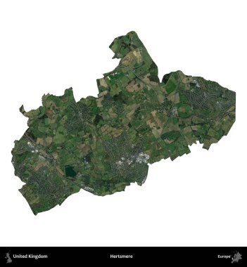 Hertsmere. Birleşik Krallık 'ın idari alanı uydudan beyaza izole edildi.