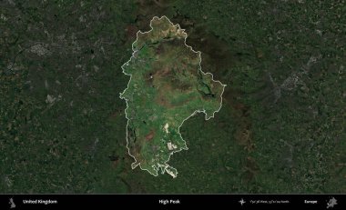 Yüksek Tepe. Birleşik Krallık 'ın idari alanı karartılmış bir uydu üzerinde vurgulanmış ve özetlenmiştir.