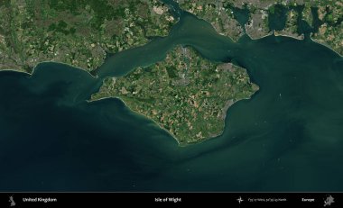Wight Adası. Birleşik Krallık 'ın idari alanı bir uydu görüntüsü üzerinde