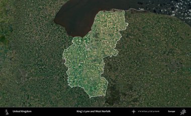 King 's Lynn ve West Norfolk. Birleşik Krallık 'ın idari alanı karartılmış bir uydu üzerinde vurgulanmış ve özetlenmiştir.