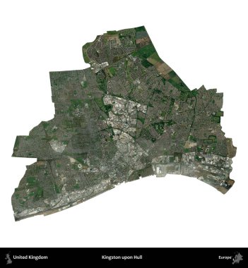 Kingston Hull 'da. Birleşik Krallık 'ın idari alanı uydudan beyaza izole edildi.