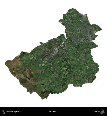 Kirklees. Birleşik Krallık 'ın idari alanı uydudan beyaza izole edildi.