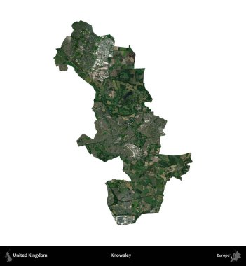 Knowsley. Birleşik Krallık 'ın idari alanı uydudan beyaza izole edildi.