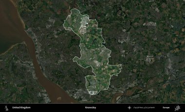 Knowsley. Birleşik Krallık 'ın idari alanı karartılmış bir uydu üzerinde vurgulanmış ve özetlenmiştir.