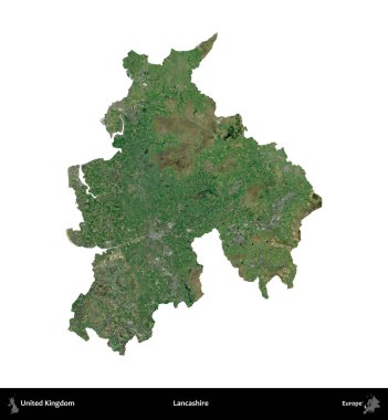 Lancashire. Birleşik Krallık 'ın idari alanı uydudan beyaza izole edildi.