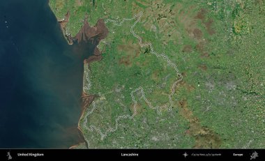 Lancashire. Birleşik Krallık 'ın idari bölgesini A uydusundan gösteren bir görüntü.