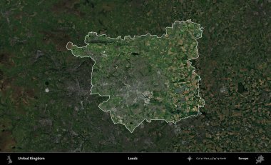 Leeds. Birleşik Krallık 'ın idari alanı karartılmış bir uydu üzerinde vurgulanmış ve özetlenmiştir.