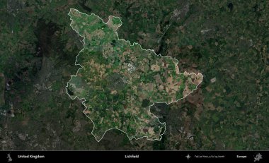 Lichfield 'da. Birleşik Krallık 'ın idari alanı karartılmış bir uydu üzerinde vurgulanmış ve özetlenmiştir.