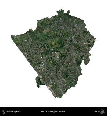 Londra Barnet İlçesi. Birleşik Krallık 'ın idari alanı uydudan beyaza izole edildi.