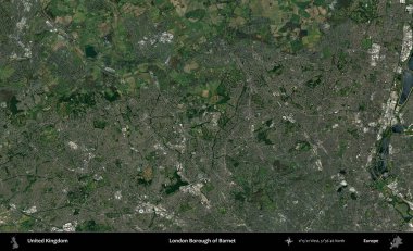 Londra Barnet İlçesi. Birleşik Krallık 'ın idari alanı bir uydu görüntüsü üzerinde