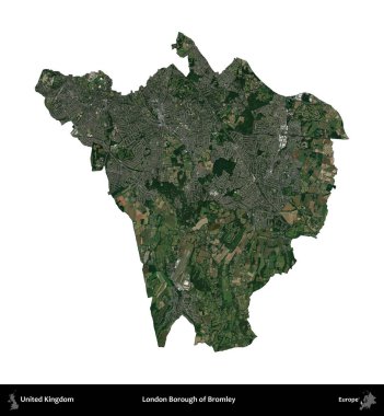 Bromley 'in Londra ilçesi. Birleşik Krallık 'ın idari alanı uydudan beyaza izole edildi.