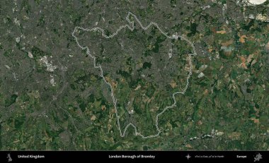 Bromley 'in Londra ilçesi. Birleşik Krallık 'ın idari bölgesini A uydusundan gösteren bir görüntü.