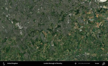 Bromley 'in Londra ilçesi. Birleşik Krallık 'ın idari alanı bir uydu görüntüsü üzerinde