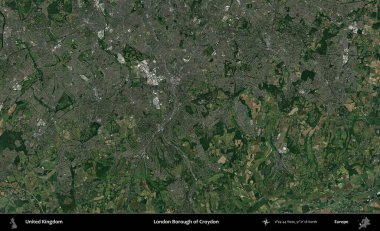 Croydon 'un Londra ilçesi. Birleşik Krallık 'ın idari alanı bir uydu görüntüsü üzerinde