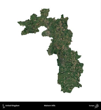 Malvern Tepeleri. Birleşik Krallık 'ın idari alanı uydudan beyaza izole edildi.