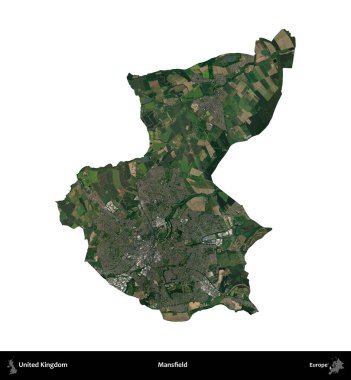 Mansfield. Birleşik Krallık 'ın idari alanı uydudan beyaza izole edildi.