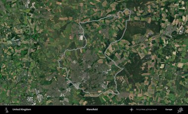 Mansfield. Birleşik Krallık 'ın idari bölgesini A uydusundan gösteren bir görüntü.