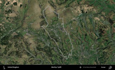 Merthyr Tydfil. Birleşik Krallık 'ın idari bölgesini A uydusundan gösteren bir görüntü.
