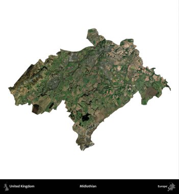 Midlothian. Birleşik Krallık 'ın idari alanı uydudan beyaza izole edildi.