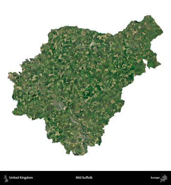 Suffolk 'un ortası. Birleşik Krallık 'ın idari alanı uydudan beyaza izole edildi.