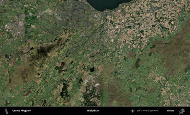 Midlothian. Birleşik Krallık 'ın idari alanı bir uydu görüntüsü üzerinde