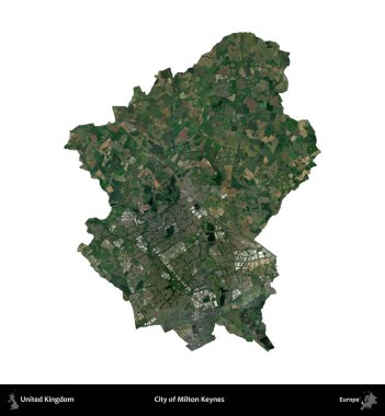 Milton Keynes şehri. Birleşik Krallık 'ın idari alanı uydudan beyaza izole edildi.